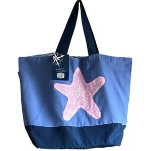 Northern Original Large Capacity Blue Tote Bag with Pink Starfish Graphic NWT